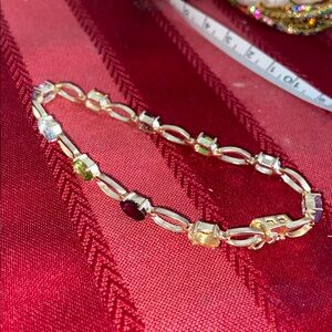 Vintage 80s 14K Gold on Silver Multi-Color Gemstone Bracelet